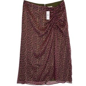 LOFT Skirt Women's Size 6 Pink Floral Ruched Sheer Lined Midi Career Casual